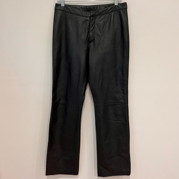 Nicole Miller Pants - Nicole Miller New York 100% Leather Pants High Rise Straight Leg Black Y2K, 8